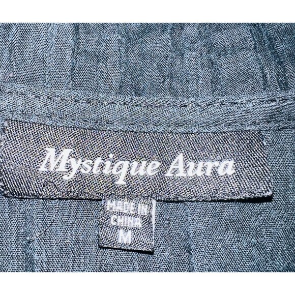 Black Short-Sleeve Embroidered Crinkle Blouse By Mystique Aura M - Picture 3 of 5